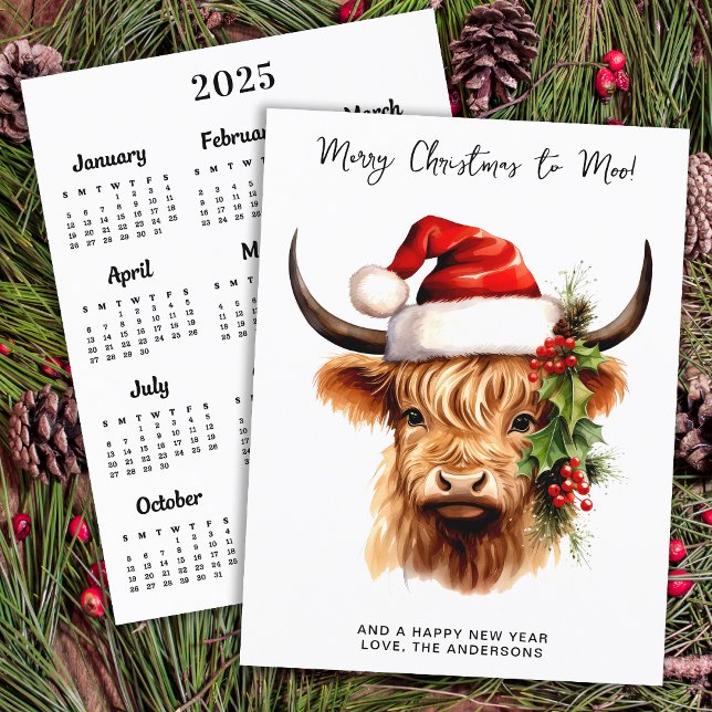 Highland Cow 2025 Calendrier Joyeux Noël Carte (Créateur téléchargé)