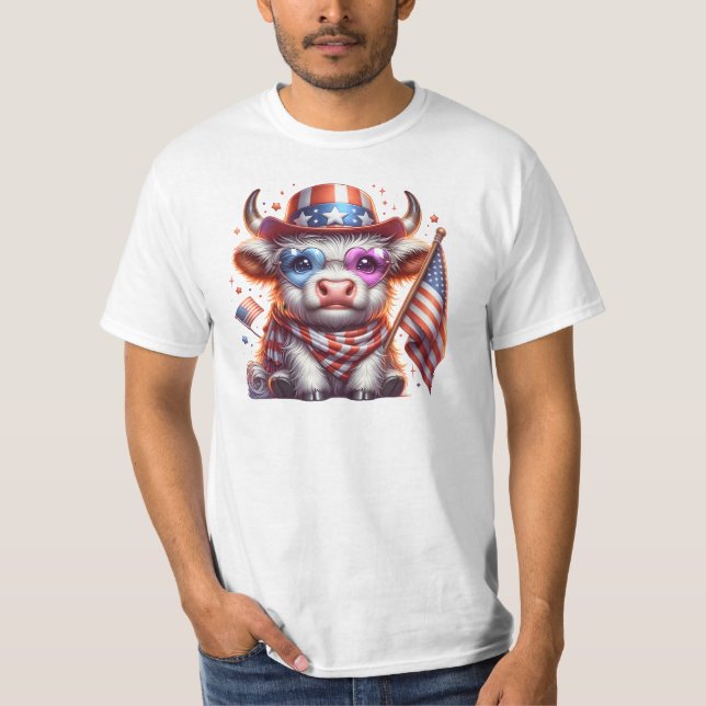 Highland Cow 4. Juli Veröffentlichung Clipart-6064 T-Shirt (Vorderseite)