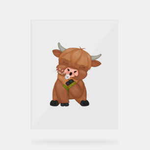 Highland Cow and Dandelion Puff Classic T - Shirt Acrylschild
