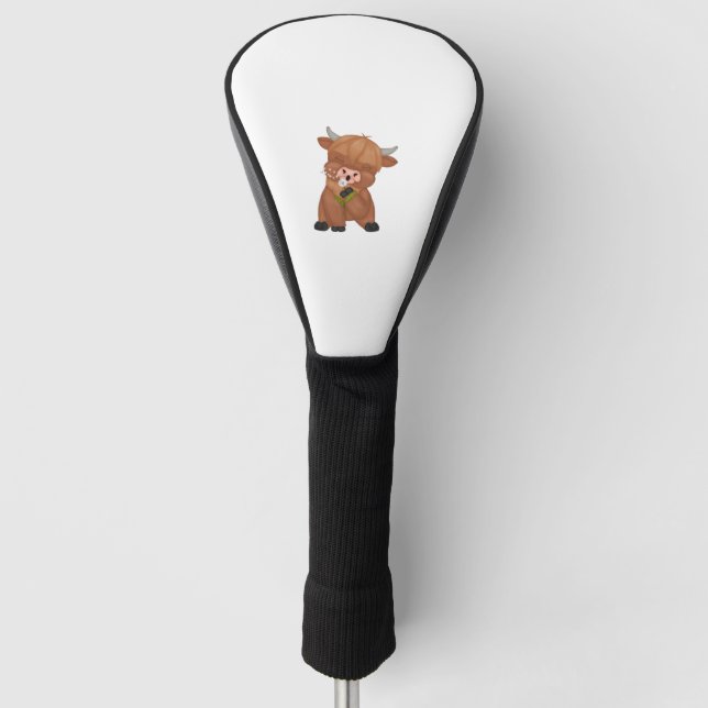 Highland Cow and Dandelion Puff Classic T - Shirt Golf Headcover (Vorderseite)