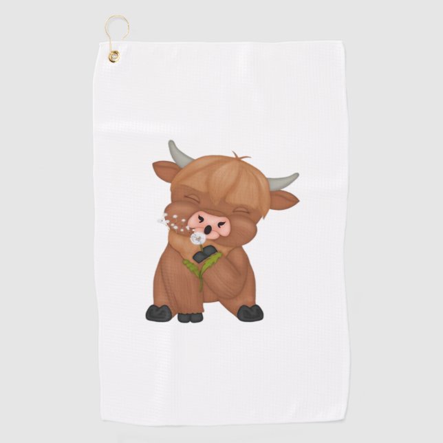 Highland Cow and Dandelion Puff Classic T - Shirt Golfhandtuch (Vorderseite)