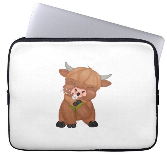Highland Cow and Dandelion Puff Classic T - Shirt Laptopschutzhülle (Vorderseite)