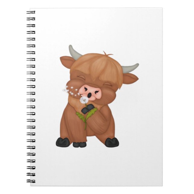 Highland Cow and Dandelion Puff Classic T - Shirt Notizblock (Vorderseite)