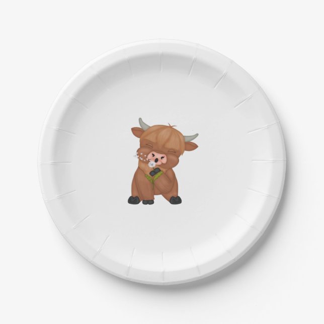 Highland Cow and Dandelion Puff Classic T - Shirt Pappteller (Vorderseite)