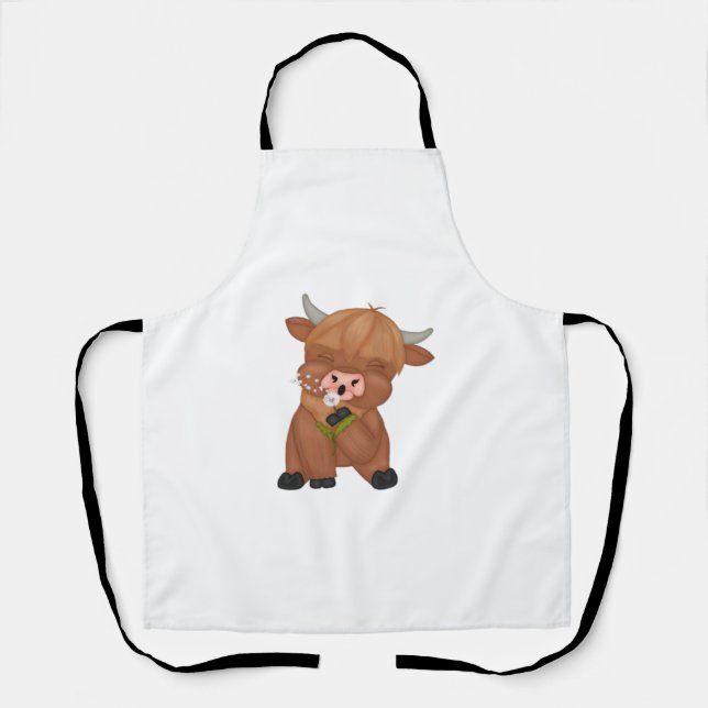 Highland Cow and Dandelion Puff Classic T - Shirt Schürze (Vorderseite)