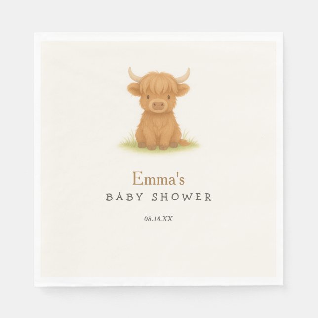 Highland Cow Baby Dusche Napkins Serviette (Vorderseite)