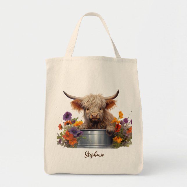 Highland Cow Baby Personalisiert Tragetasche (Vorne)
