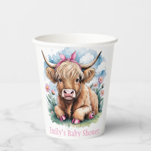 Highland Cow Baby Shower Bliss Pappbecher (Vorderseite)