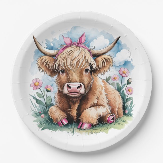 Highland Cow Baby Shower Bliss Pappteller (Vorderseite)