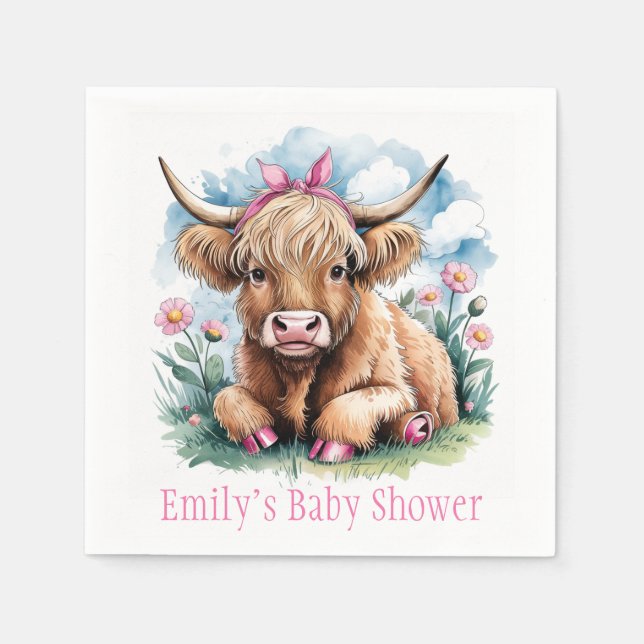 Highland Cow Baby Shower Bliss Serviette (Vorderseite)