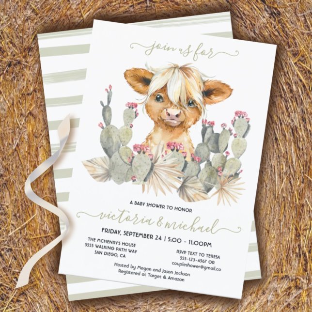 Highland Cow Baby Shower Cactus Einladung (Von Creator hochgeladen)