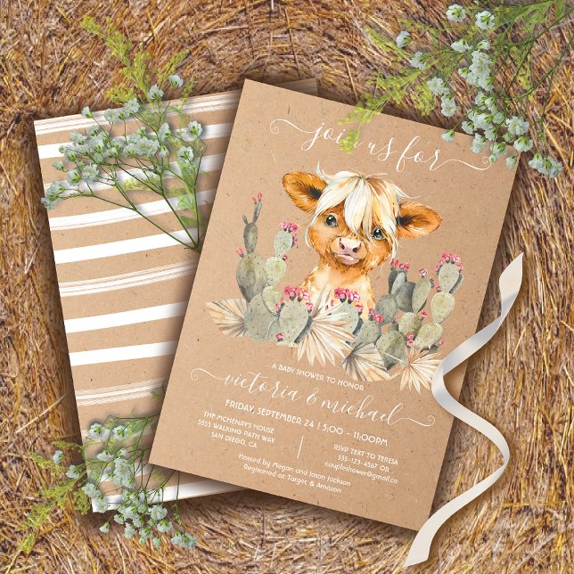 Highland Cow Baby Shower Cactus Einladung (Von Creator hochgeladen)