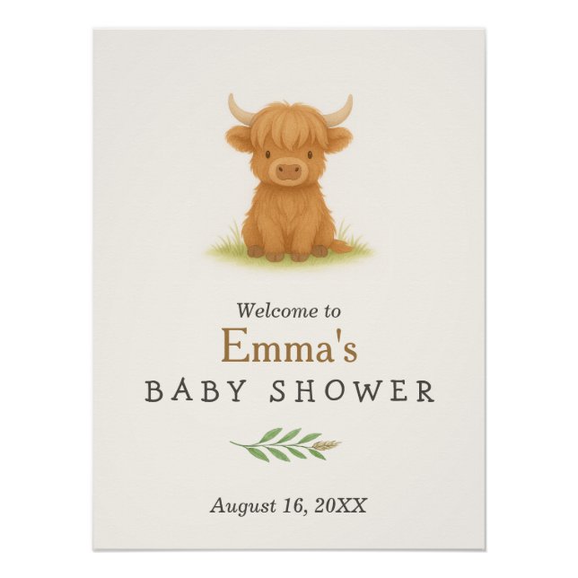 Highland Cow Baby Shower Poster (Vorderseite)
