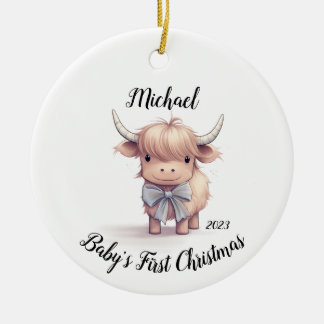 Highland Cow Baby's First Christmas Ornament