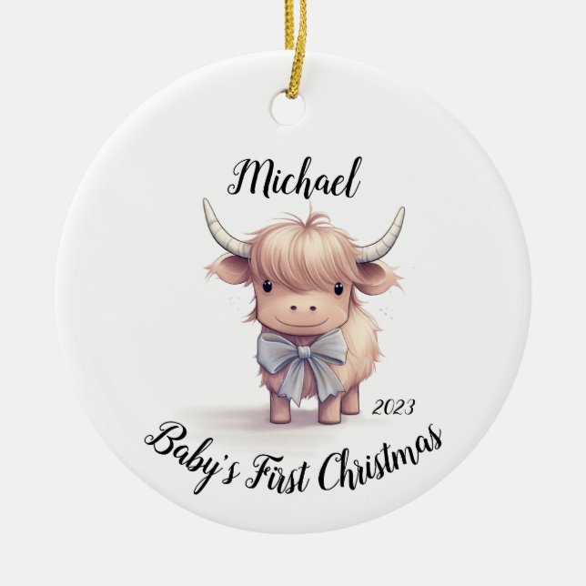 Highland Cow Baby's First Christmas Ornament (Vorne)