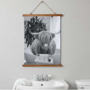  Highland Cow Badewanne Badezimmer Kunst Spaß Tier Wandteppich Mit Holzrahmen