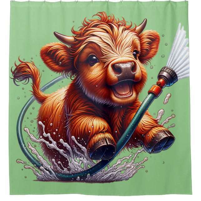 "Highland Cow Bath Time" Duschvorhang (Vorderseite)