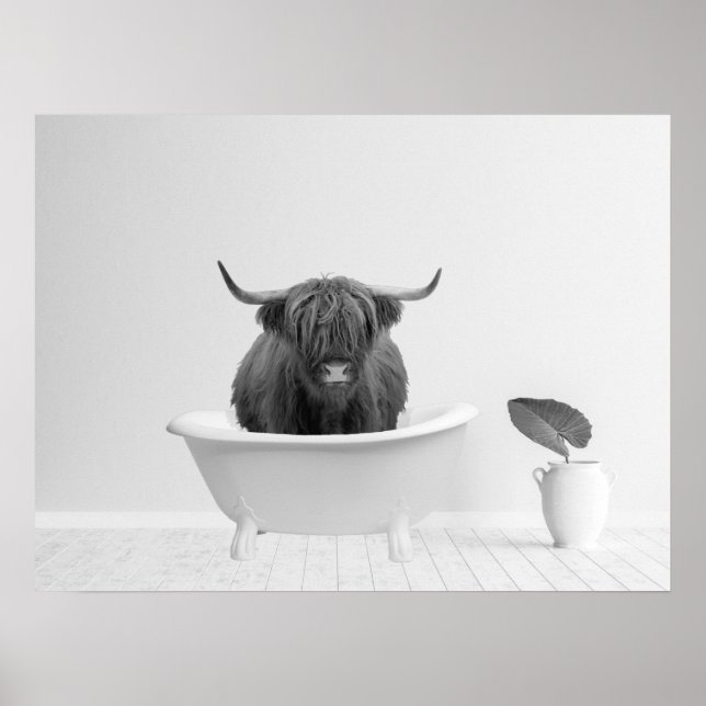 Highland Cow Bathtub Zuhause Horizontal Poster (Vorne)