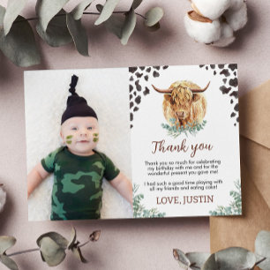 Highland Cow Birday Photo Carte de remerciements