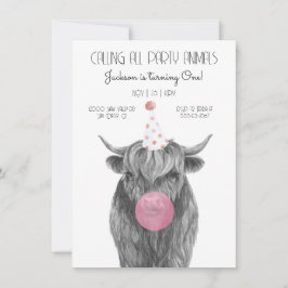 Highland Cow Black and White Birthday Party Einladung