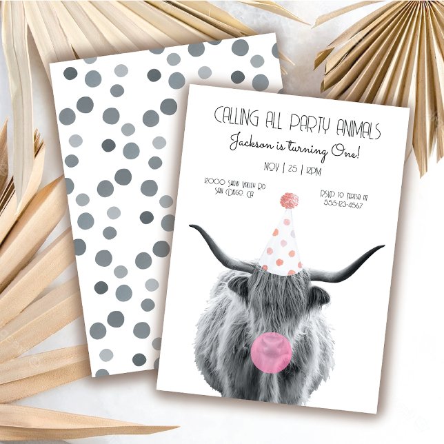 Highland Cow Black and White Birthday Party Einladung (Von Creator hochgeladen)