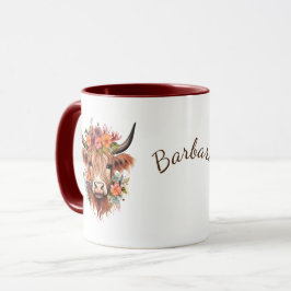 Highland Cow Boho | Name mit Blume Design Tasse