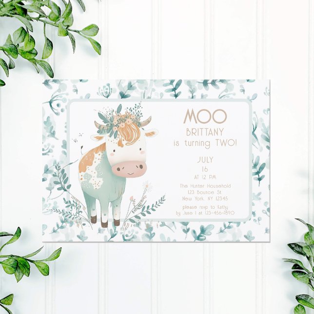Highland Cow Boho Zweiten Geburtstag Einladung (Von Creator hochgeladen)