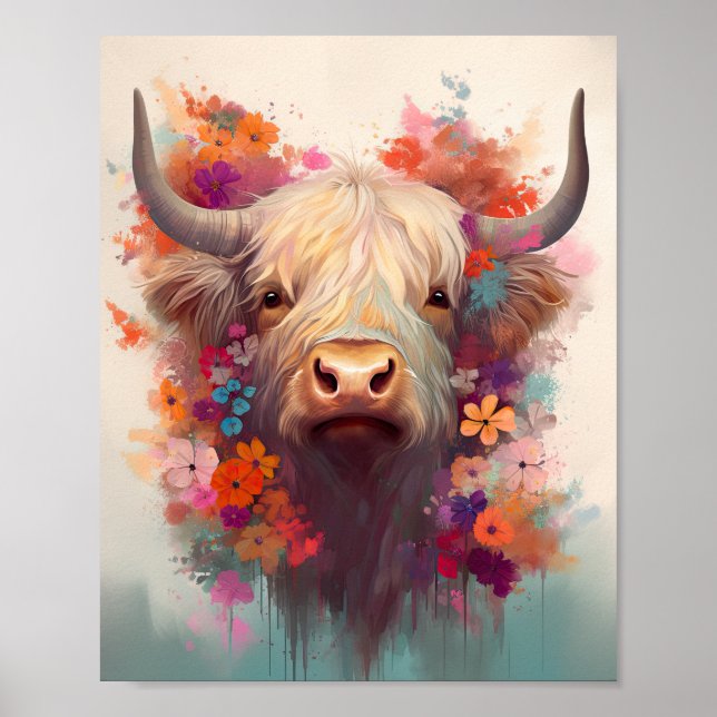 Highland Cow Canvas Wall Art Poster de la ferme (Devant)