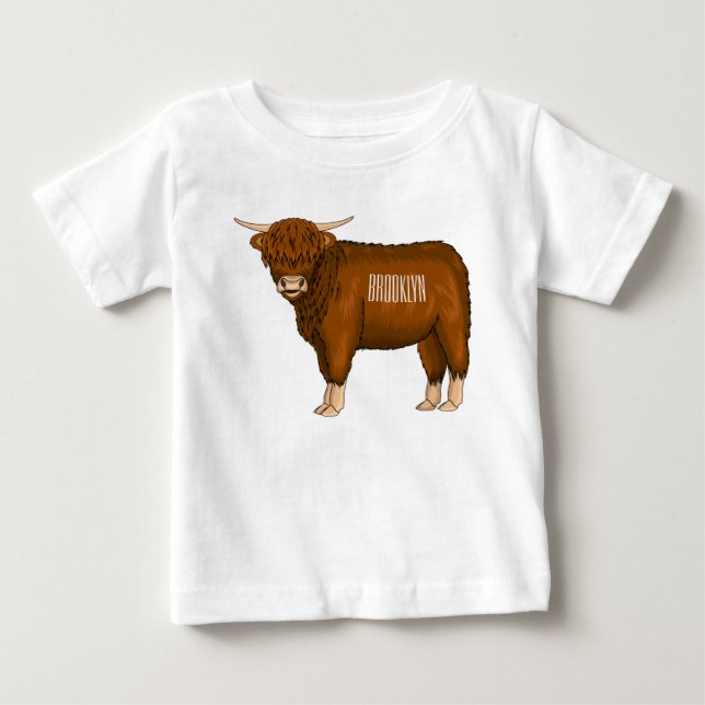 Highland cow cartoon illustration baby t-shirt (Vorderseite)