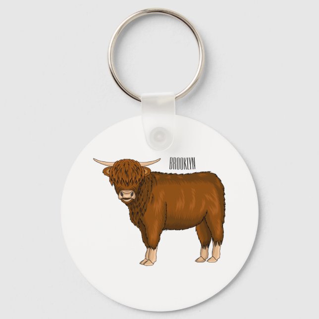Highland cow cartoon illustration schlüsselanhänger (Vorderseite)