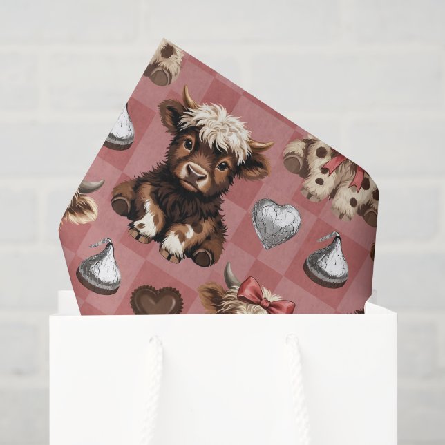 Highland Cow Chocolate Kisses and Bows Gift Liner Seidenpapier (Geschenktüte)