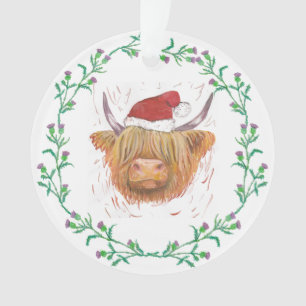 Highland Cow Christmas Casquette Thistle Wreath no