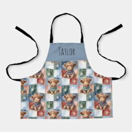 Highland Cow Christmas Cook Crew Personalized Kids Schürze