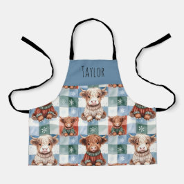Highland Cow Christmas Crew Personalized Kids Schürze