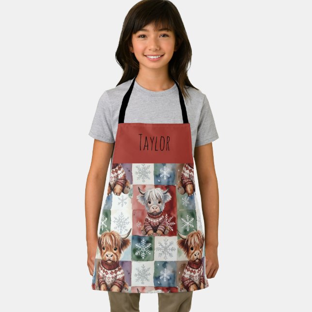 Highland Cow Christmas Cute Personalized Kids Schürze (Insitu)