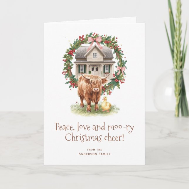 Highland Cow Christmas  Feiertagskarte (Vorderseite)