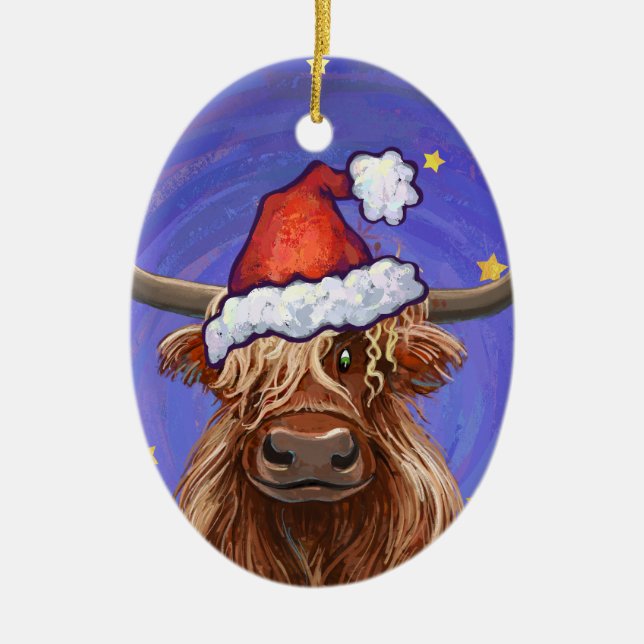 Highland Cow Christmas Keramik Ornament (Vorne)