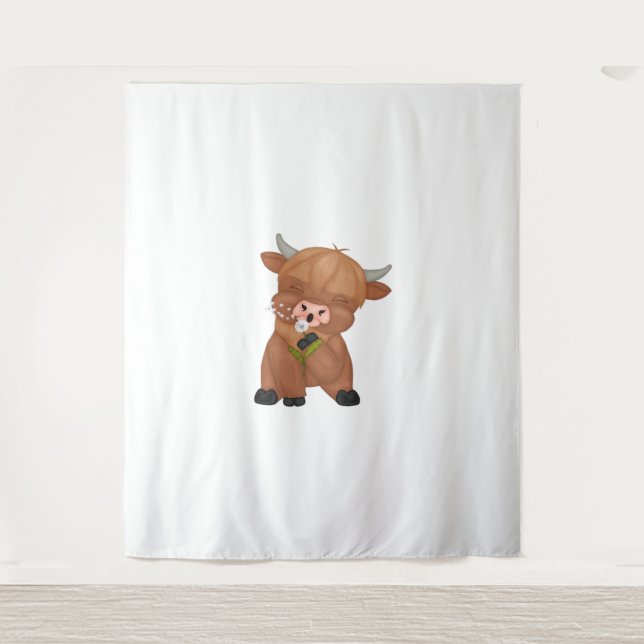 Highland Cow Christmas Merry and Bright, Schottlan Wandteppich (Vorderseite)