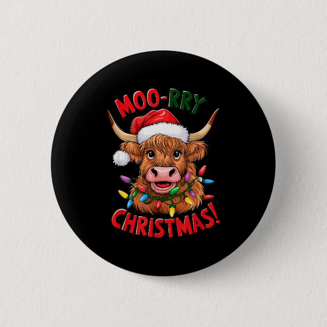 Highland Cow Christmas Pajama Moo Rry Cow Lover  Button (Vorderseite)