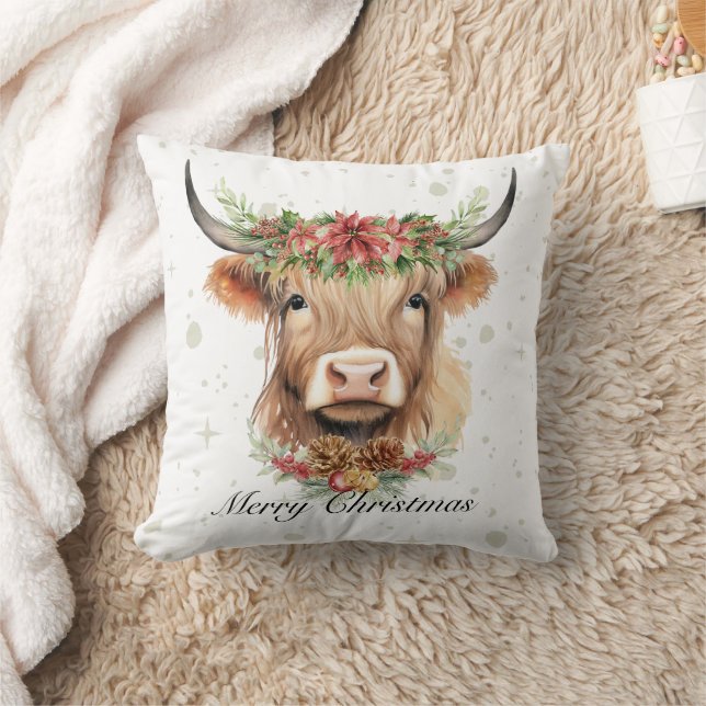Highland Cow Christmas Pillow Kissen (Decke)