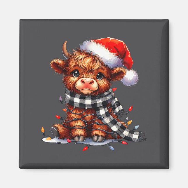 Highland Cow Christmas Santa Hat Mooey Xmas Heifer Magnet (Vorne)