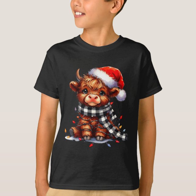 Highland Cow Christmas Santa Hat Mooey Xmas Heifer T-Shirt (Vorderseite)