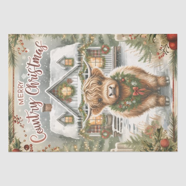 Highland Cow Christmas Seidenpapier (Vorderseite)