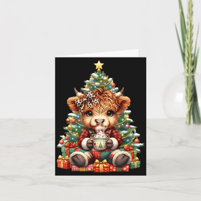Highland Cow Christmas Tree Cute Heifer Cow Mooey  Karte (Vorderseite)
