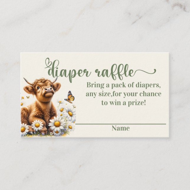 Highland Cow Diaper Tombola Babydusche Platzkarte (Vorderseite)