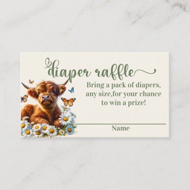 Highland Cow Diaper Tombola Babydusche Platzkarte (Vorderseite)