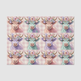 Highland Cow Easter Flowers in Pastel Seidenpapier