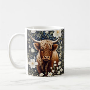 Highland Cow Elegant White Floral Kaffeetasse
