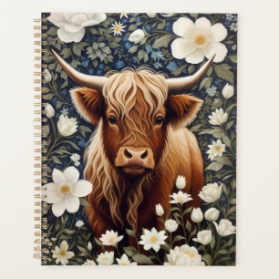 Highland Cow Elegant White Floral Planer