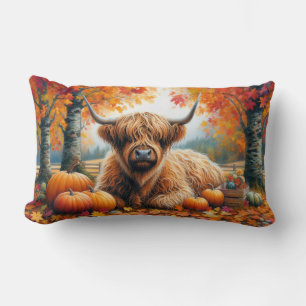 Highland Cow Fall Pumpkins Wasserfarbe Lendenkissen